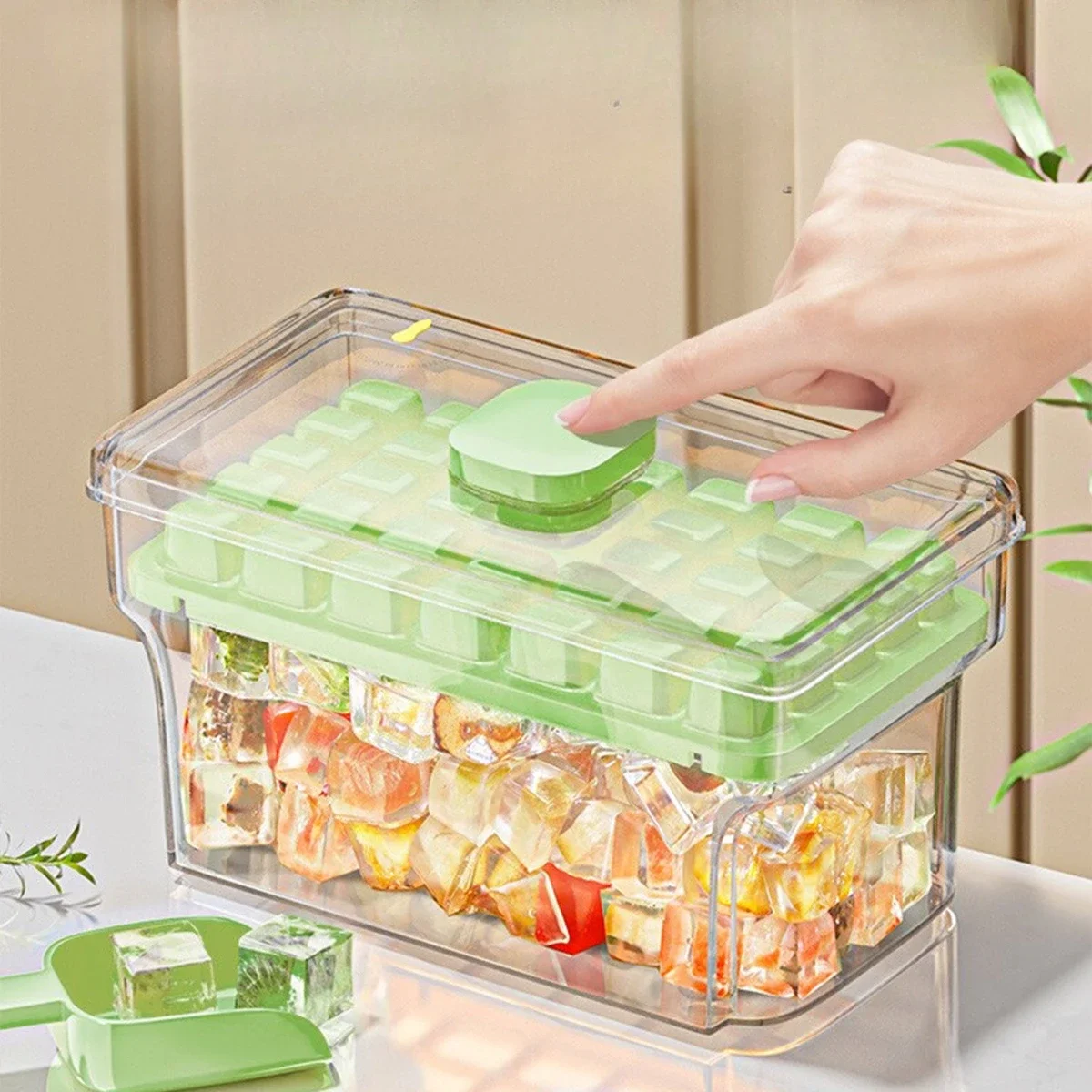 Press Ice Cube Mould Ice CompartmentFood Grade BoxFreezer Ice Cube MakerHomemade Storage Box for Home Use