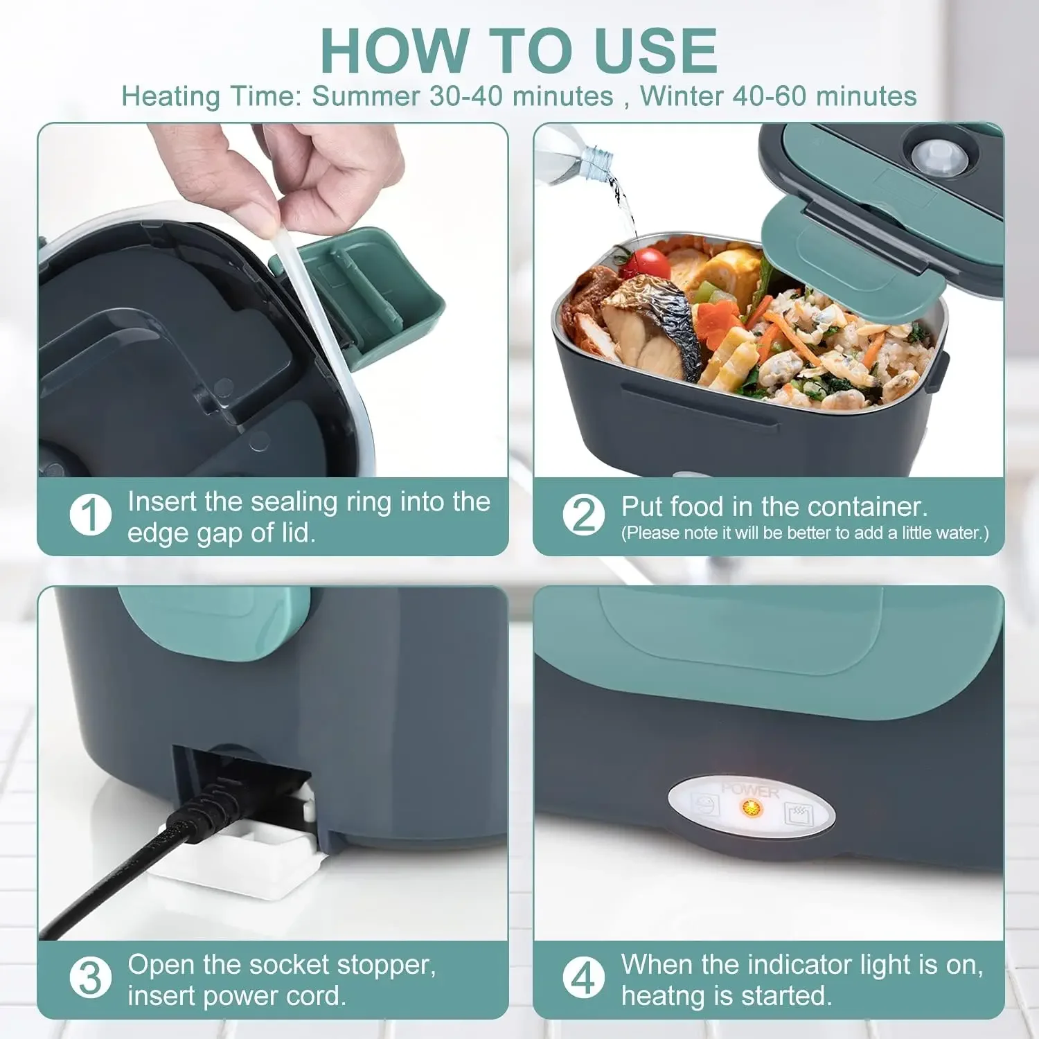 1.5L Portable Electric Lunch Box, 60W Food Heater for Car and Home, Leak-Proof Design Insulated Container image 5