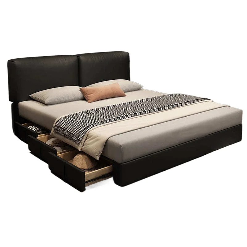 

Leather, tofu cubes modern minimalist Italian minimalist black storage master bedroom double bed