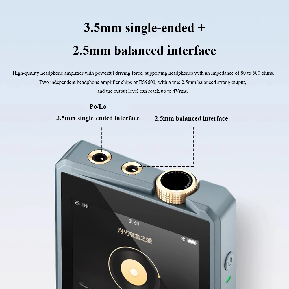 HIFI MP3 Player ES9039Q2M DAC  DSD1024 64BIT 768KHZ Lossless Decoding Two Way Bluetooth APTX Format Dual ES9063 Op - Amp Chips