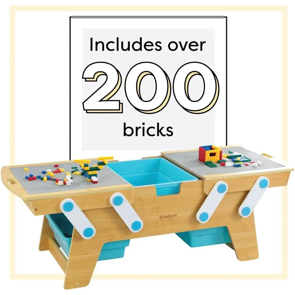 KidKraft Holzspieltisch mit Aufbewahrungsbehältern, ab 200 Blöcke, natürliches Finish, Spielzeug-Organizer für Kinder ab 3 Jahren