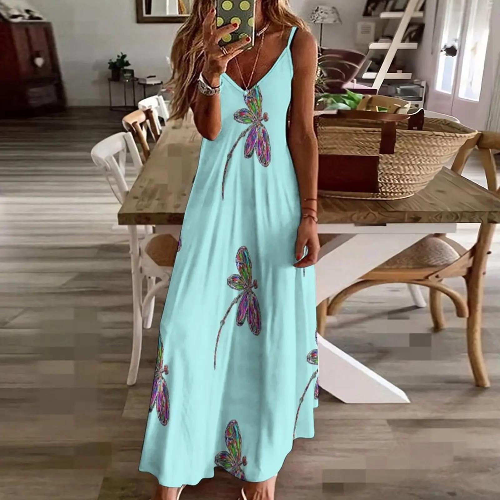 Dragonfly Neon Sleeveless Dress Long dresses Women long dress dresses for womens 2024