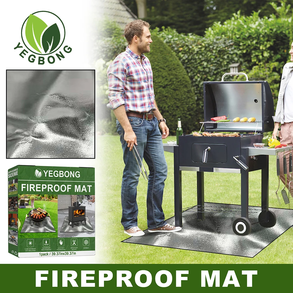 Easy To Clean 100cmx100cm Fireproof Mat Heat Griddle BBQ Mat Fire Retardant Base Pad for Grass Outdoor for Deck Patio