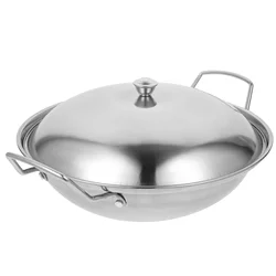 Thick Stainless Steel Anti Overflow Bar Wok With Lid Cooking Pan Household Kitchenware Dry Pot Woks Stove Kitchen Supply