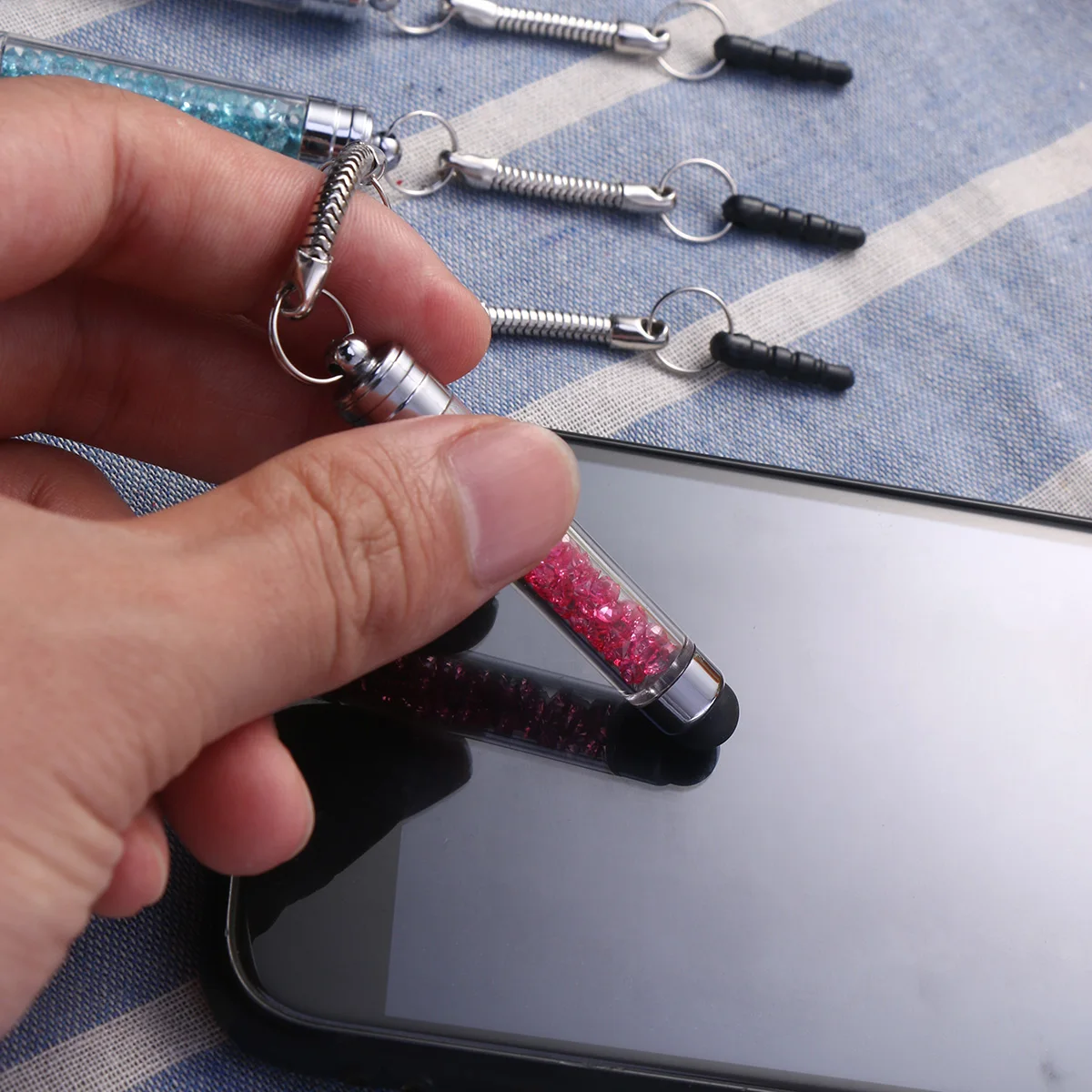 

10 PCS Mobile Phone Pendant Crystal Pens Glitter Capacitive Diamond Stylus Universal