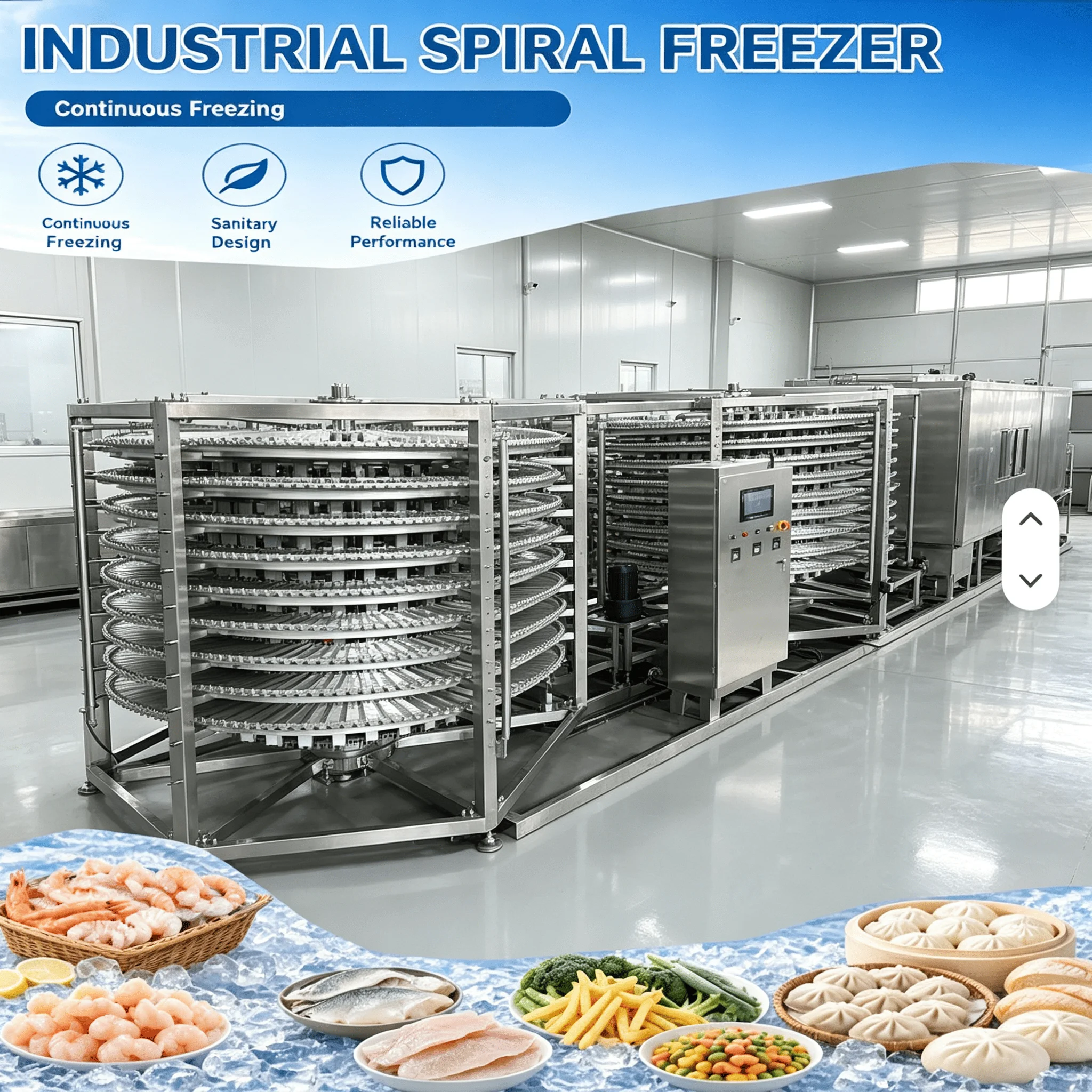 Spiral Freezer Industrial Quick Freezer CE Approved Energy Efficient Frozen Seafood Processing Machine Customized