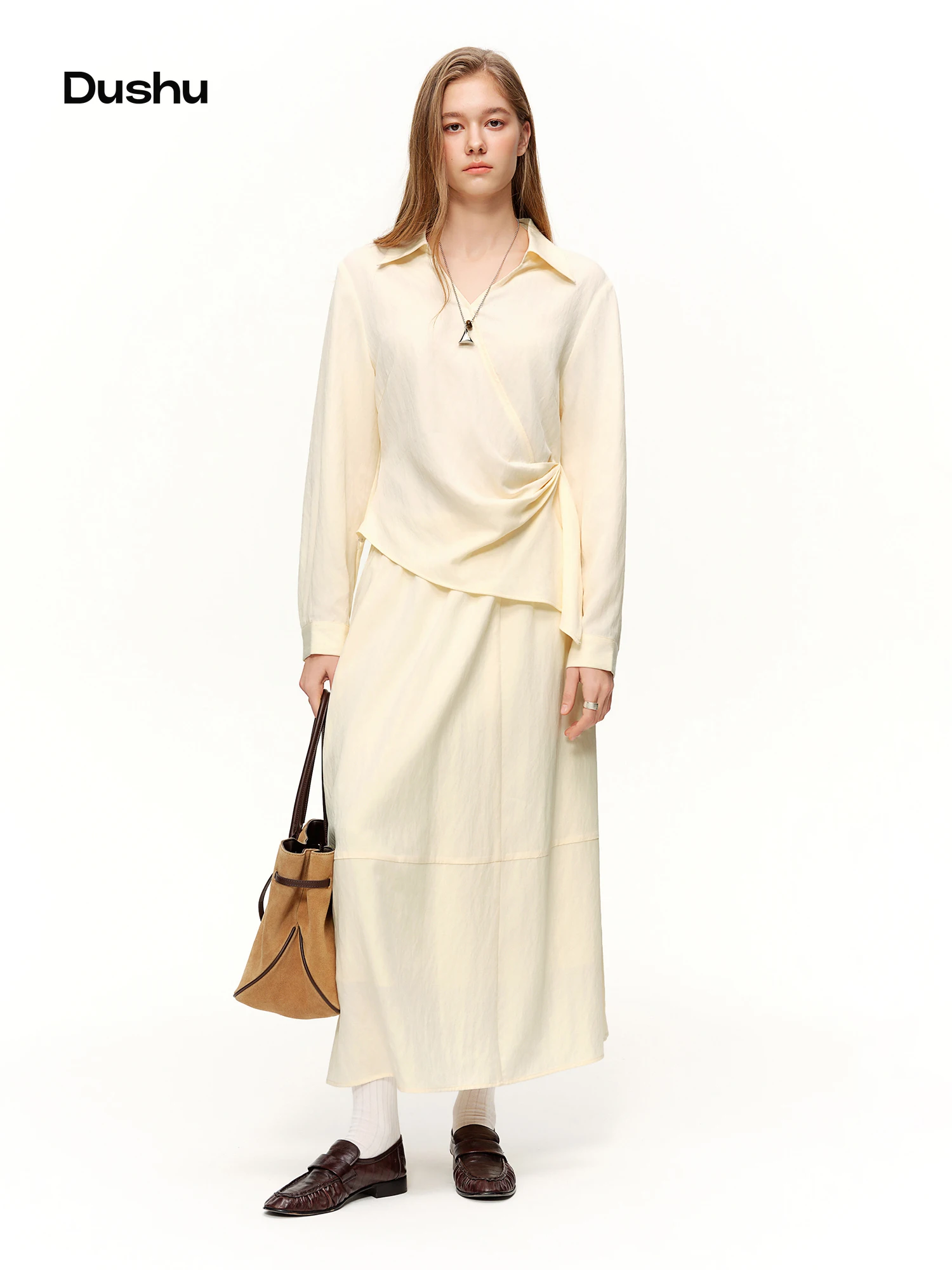 DUSHU 2026 Nouvelle Collection Printemps – Ensemble Deux Pièces Femme : Chemise & Jupe Taille Haute Coordonnées, Tenue Chic Minimaliste pour Bureau et Garde-Robe Capsule