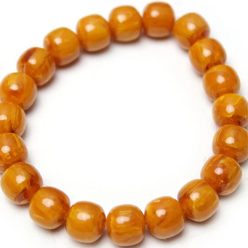 Amber Mineral Amber Old Beeswax Original Stone Barrel Shape Men Energy Gifts JewleryYellow Round Beads Buddha Bracelet 10mm