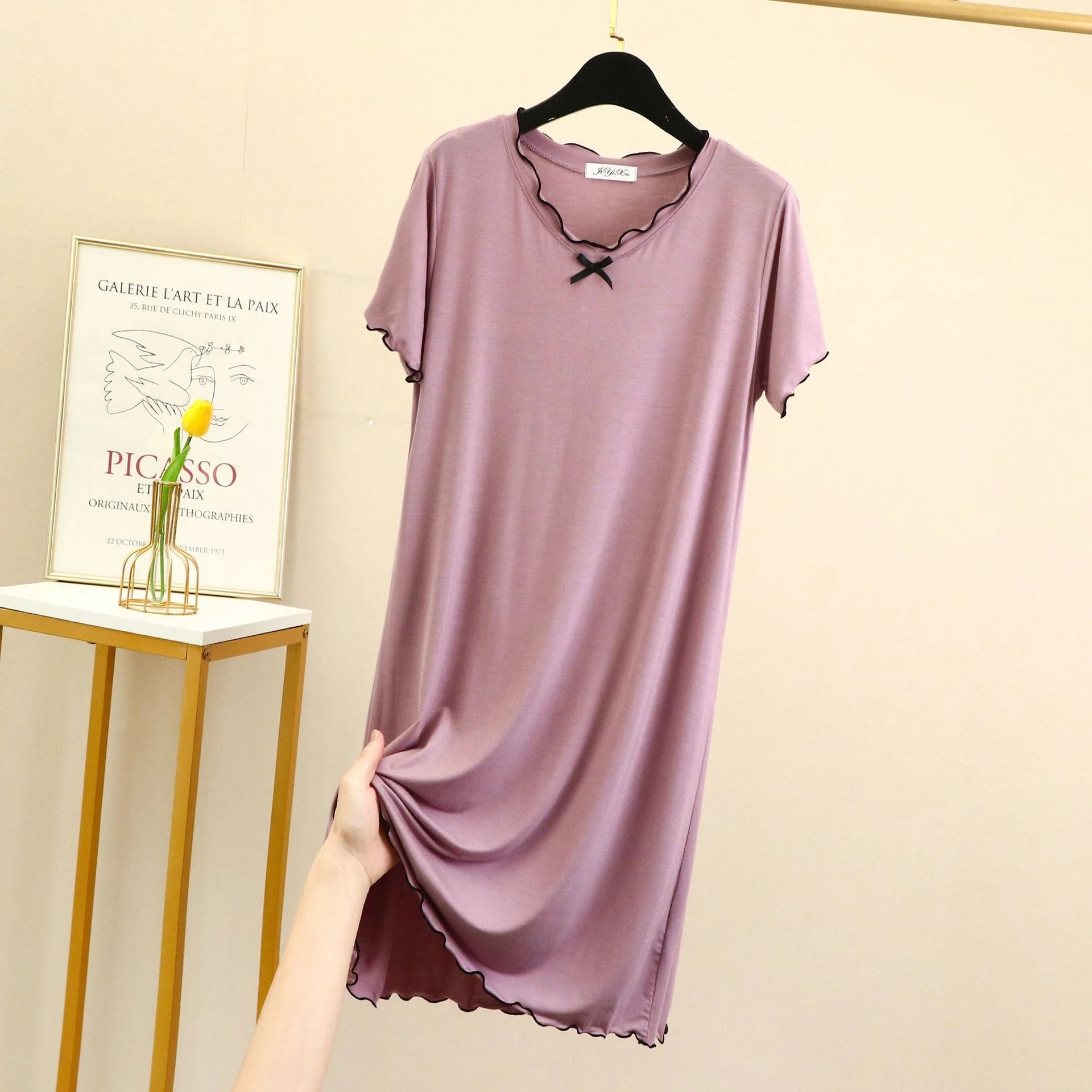 ฤดูร้อน Nightdress ผู้หญิง Modal Cotton ชุดนอนแขนสั้น Nightgowns ชุดนอนชุดนอนสบายๆหลวมฤดูใบไม้ผลิ Homewear PLUS ขนาด