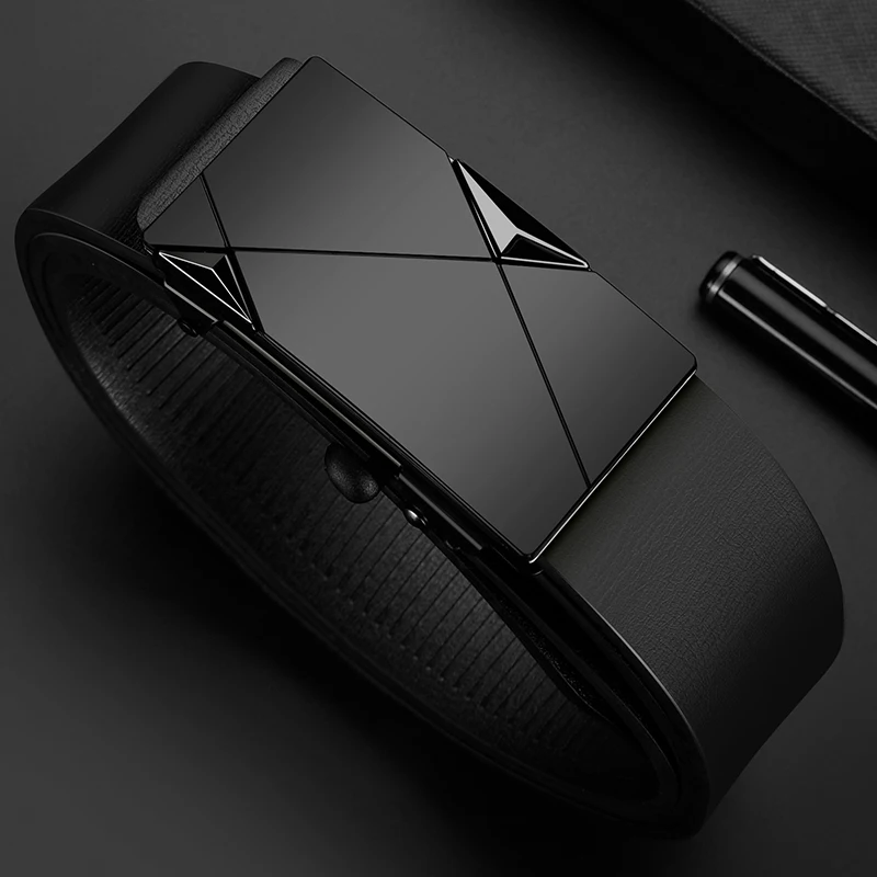 Cinto masculino com fivela automática de couro de marca premium