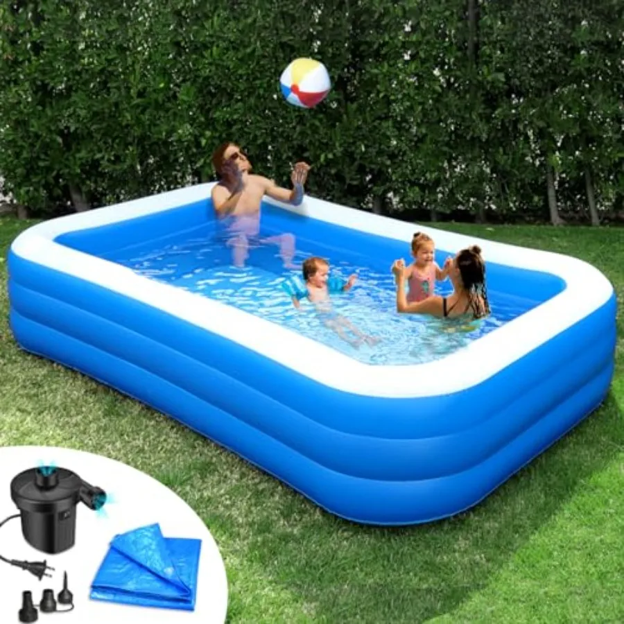 

Inflatable Pool Bundle 10ft x 6ft with Electric Pump and Ground Tarp - Fast Setup Reinforced Seams - Blue