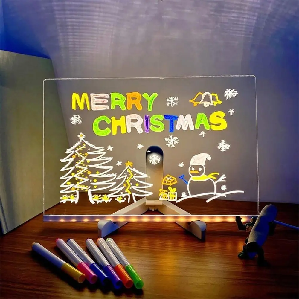 Gifts LED Acrylic Message Note Board Erasable Dry Erase Board Children Drawing Boards With Bracket Bedroom Night Lamp