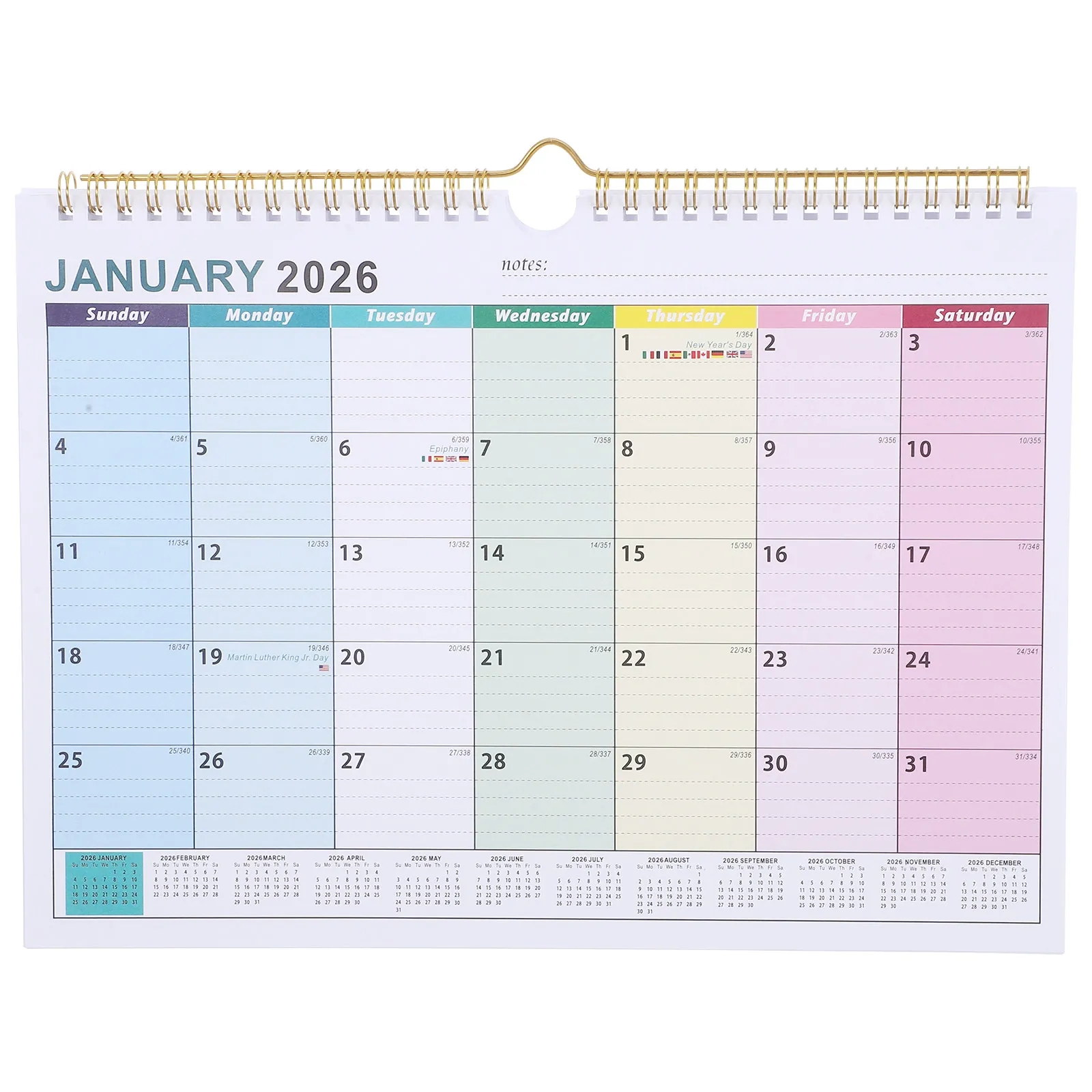 

18-Month Monthly Wall Calendar Jan 2026 to June 2027 Hanging Planner Vertical Design for Office Home Use Ample Note Blocks