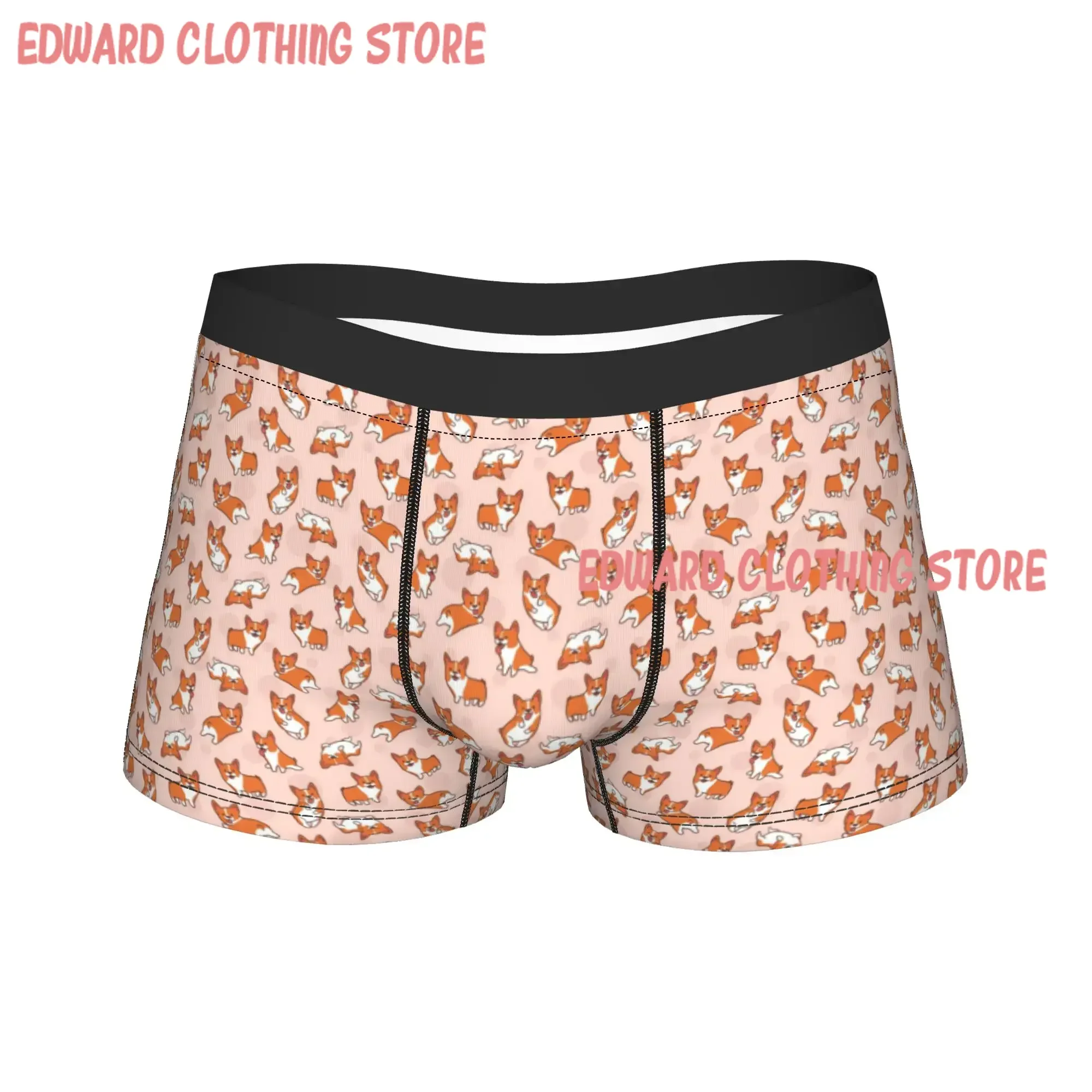 Cute Happy Corgi Dog Animal Cartoon Underwear  Men Boxer Brief Sexy Soft Boxer Shorts Quality Pattern Oversize Panties