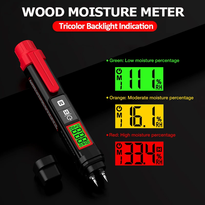 Wood Moisture Meter Portable Pen Type Digital LCD Display Professional Wood Humidity Tester Concrete Cement Brick Moisture Meter