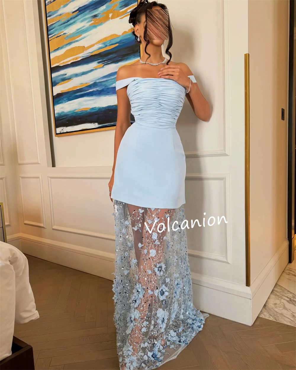 فساتين طويلة مخصصة من الجيرسيه مزينة بالترتر على شكل حرف a مكشوفة الكتف مناسبة مخصصة ومطابقة رائعة