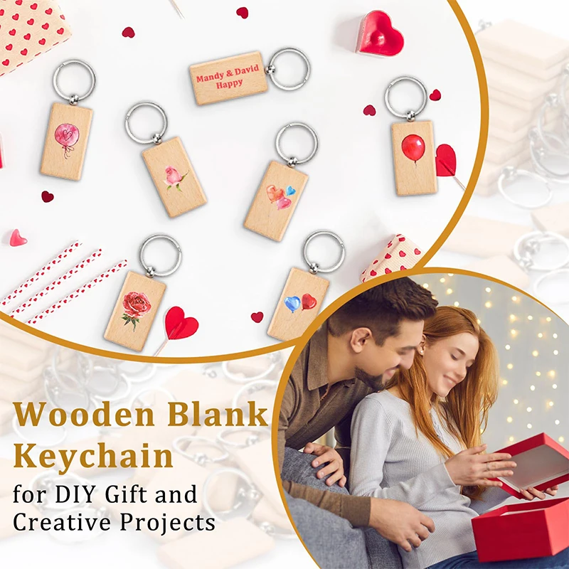 20Pcs Natural Blank Wooden Keychains Blank Wood Keychain Wooden Keyrings