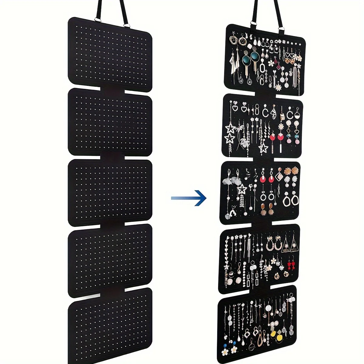 1pc Foldable Felt Jewelry Organizer,Wall Hanging 5-Tier Earring Pendant Display,Storage Bag For Necklaces,Bracelets