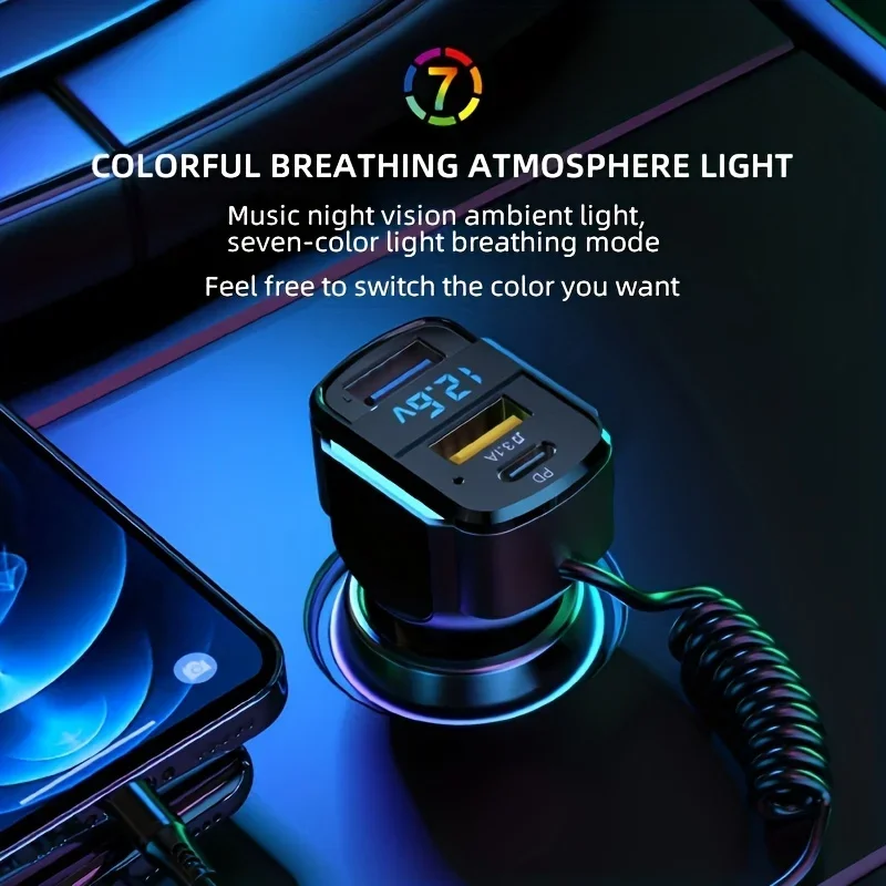 3-in-1 Car Charger PD Fast Car Charger (K4) QC3.1 Type C 2 USB Charging Ports + 1 Type C Fast Charging Micro USB Type C