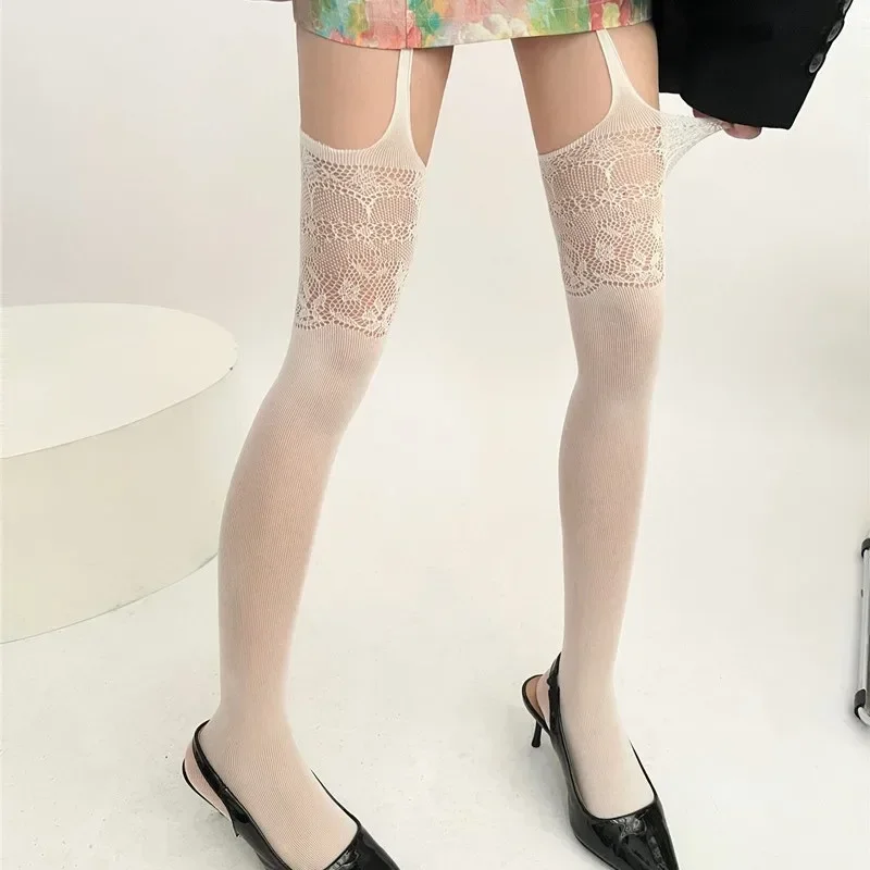 

Sexy Lace Patterned Y2K Halter Stockings One-Piece Hollow Mesh Grey Net Stockings Thin Summer Suitable for Women Girls