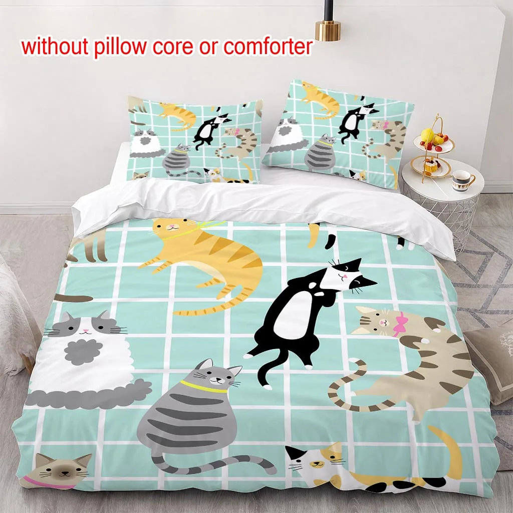 Cute Cat Party Duvet Cover Set Multi Size Quilt Cover Queen Size Bedroom Bedding Decoration Machine Washable Bed Sheet Quilt Cover