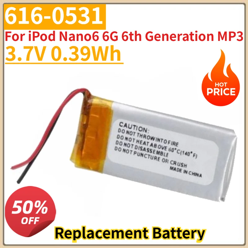 

High Quality New 3.7V 0.39Wh Battery Replacement 616-0531 for iPod Nano6 6G 6th Generation MP3
