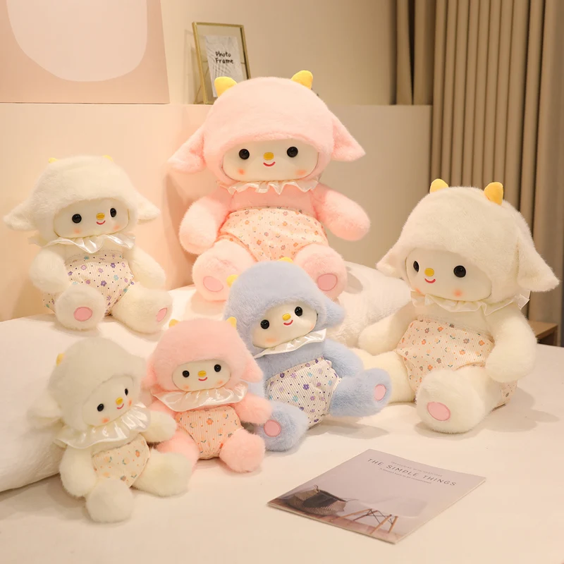 

23/30/45cm Cute Fluffy Sheep With Bib Plush Toys Kawaii Stuffed Animal Soft Lamb Doll Babys Sleeping Pillow for Kids Gifts Decor
