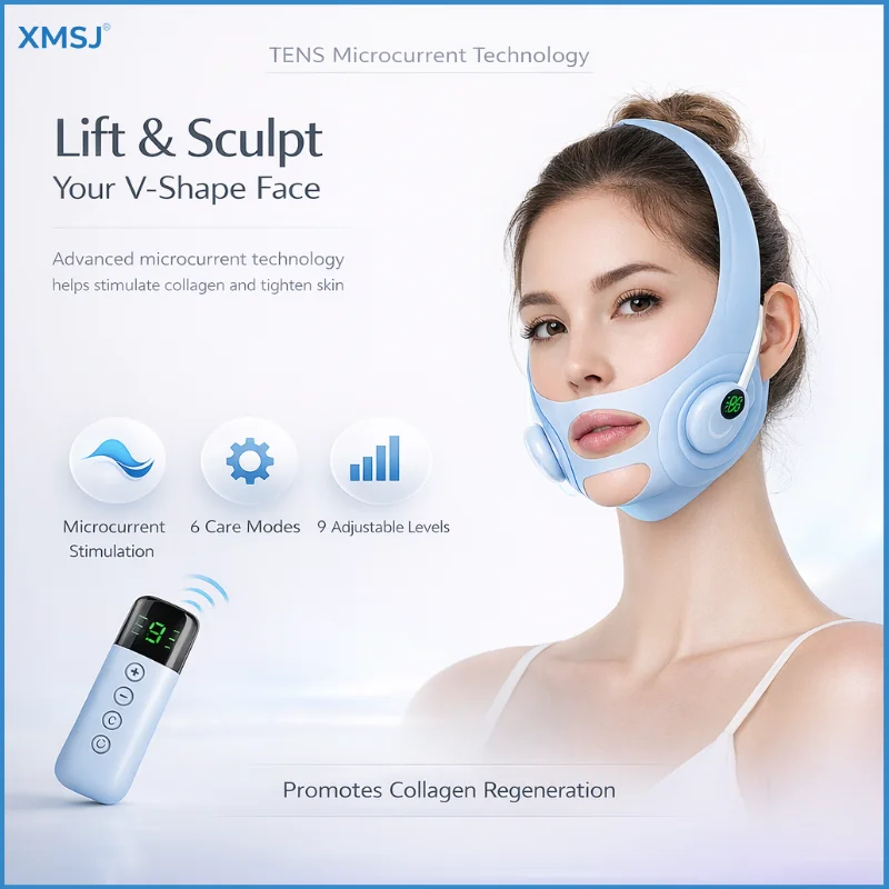 

EMS Microcurrent Facial Lifting Mask V Line Face Slimming Massager ChinCheekLift Belt Double Chin Remover Skin Tightening Device