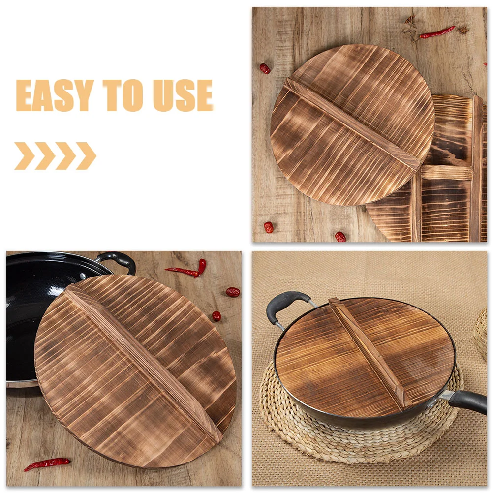 Wooden Wok Lid Anti Oil Splashing Cover Pot Protector Kitchen Gadget Anti-scald Handcrafted