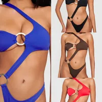 Hot Sale Of The Season New Style Single Shoulder Pure Color One-Piece Swimsuit Melrose Color Sexy Swimsuit AE Stock Origin China