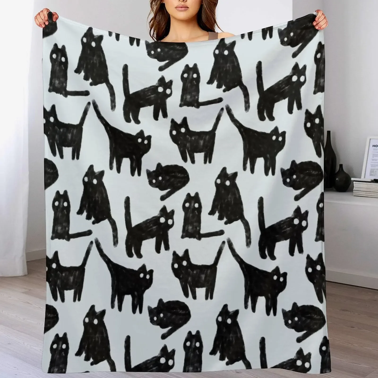 

Gouache black cats pattern. Throw Blanket Luxury St Decorative Sofa cosplay anime Moving Blankets