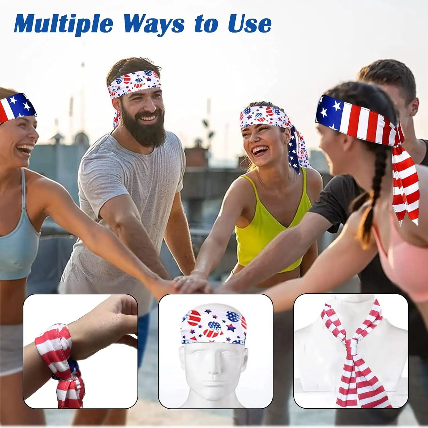 Patriotic Tie Headband American Flag Sports Bandana Head Wraps 4th Of July Head band USA Red White Blue Headband For Men Women