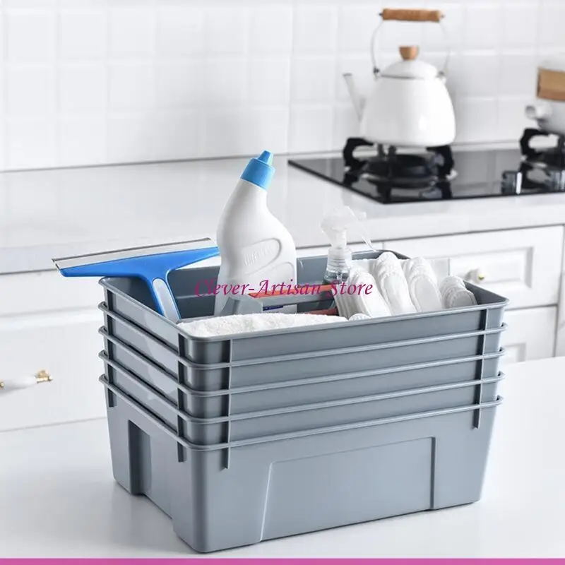 E06B 2 Dividers Tool Storage Box Portable Plastic Hardware Toolbox with Handle for Home Kitchen Living Room