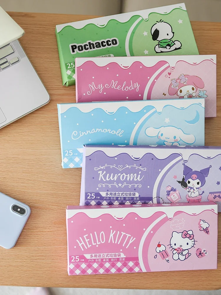 Sanrio hello kitty kantong sampah dispenser Kuromi kantong sampah vertikal desktop meja siswa mobil kartun lucu anime tas penyimpanan