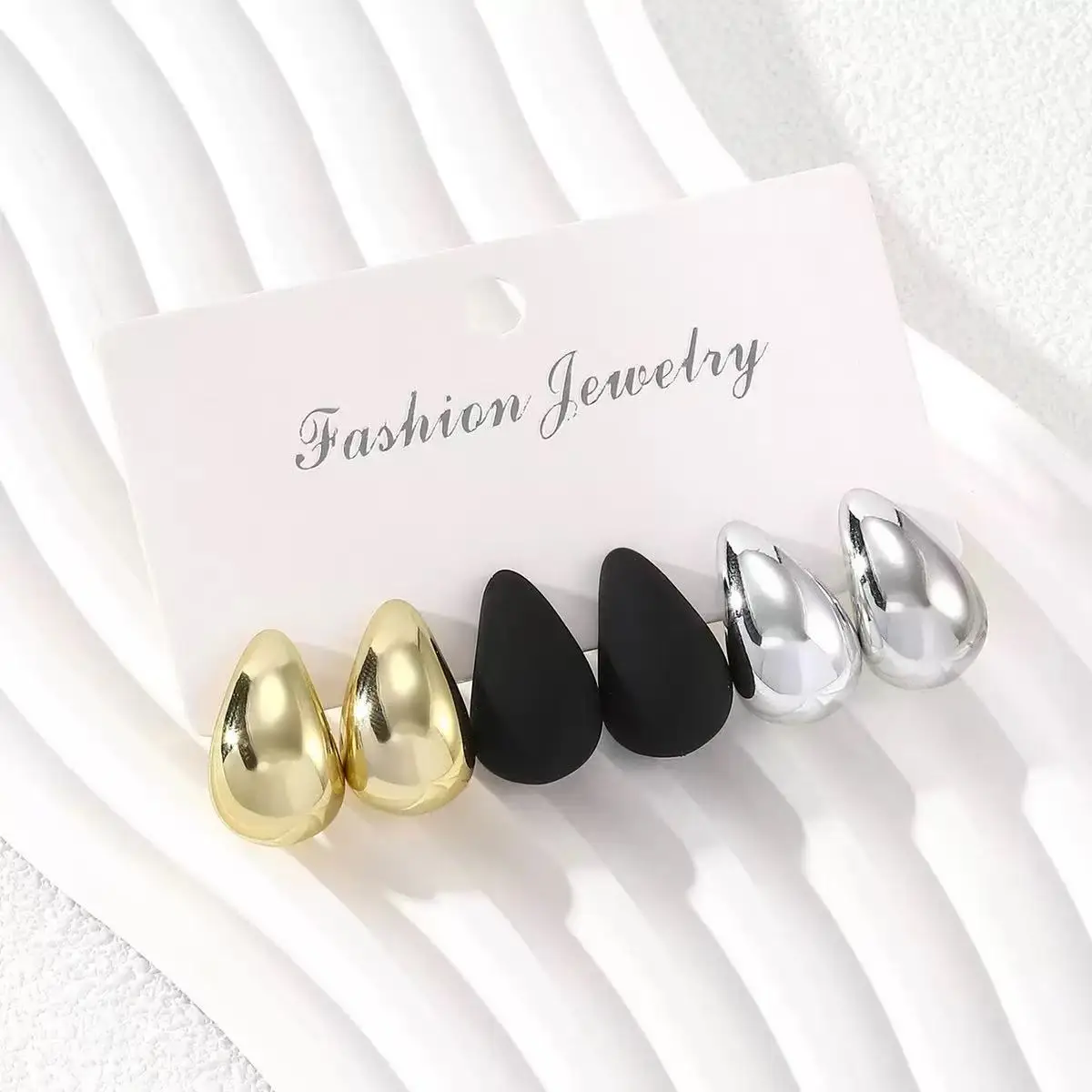 3PCS Fashion Simple Smooth Water Drop Women's Earrings Gold Exaggerated Irregular Shape Women's Gold Silver Daily Wear Accessori