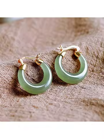 Natural White Jade Crescent Hoop Earrings Women Fine Jewelry Genuine Hetian Jades Nephrite Crescent Moon Dangle Earring