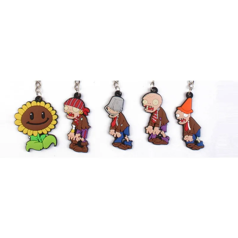 Cartoon Plant Vs. Zombies PVC Pendant Anime Character Iron Bucket Zombie Sunflower Cars Keychain Couple Pendants Birthday Gift