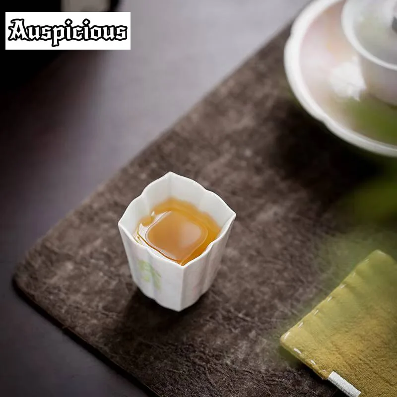 2pc/lot Pure Handpainted Peach Powder Kung Fu Tea Cup Creative Square Shaped Teacups Paste Painted Glaze Ceramic Master Cup 70ml