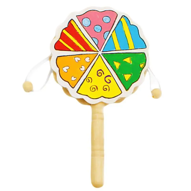 Kid Rattle Toys Wooden Flower-Shaped DIY Rattle Drum Boys & Girls Creative Percussion Instrument Portable Drum Toy For