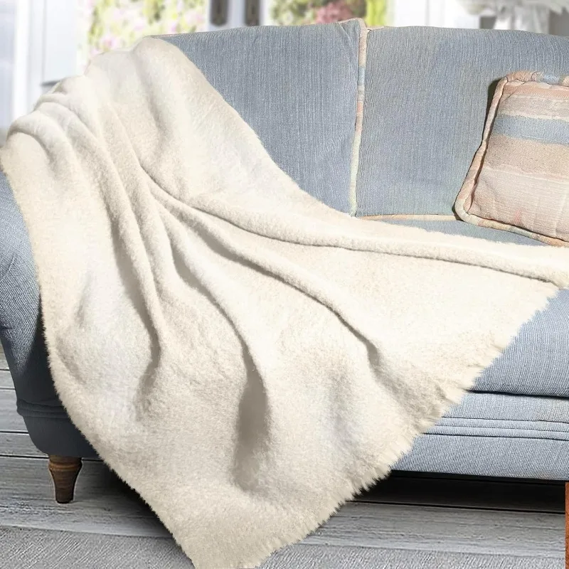 Genuine Irish Angora Mohair & Wool Throw Blanket Imported From Ireland,  Traditional Celtic Style, Super Soft Feel Warmth,