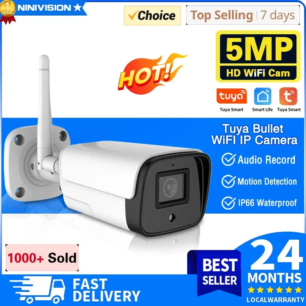 

Tuya Smart Life Wireless IP Camera Wifi Wired CCTV Bullet Camera Outdoor Two Way Audio TF Card Slot IR 20m P2P Optional 5MP