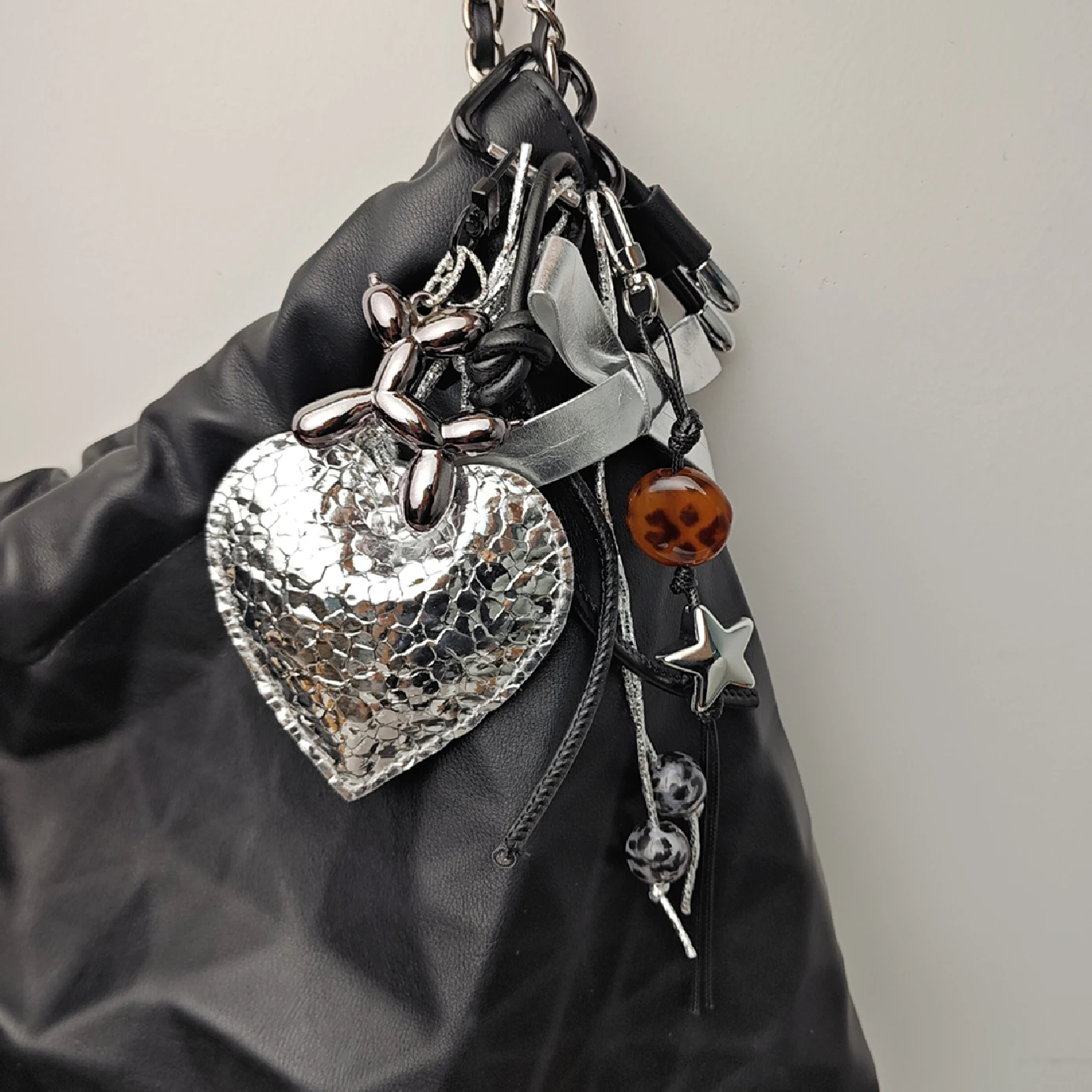 Y2K Balloon Dog Silvery Heart Bag Pendant For Women Girl's Multielement Accessories Fashion Keychain Gift