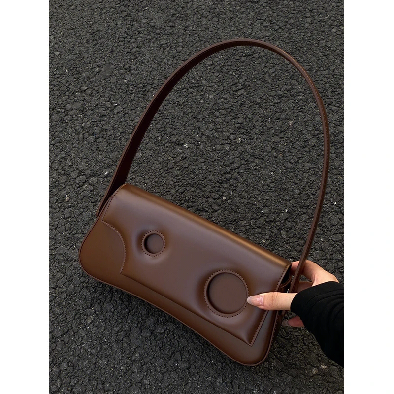 Autumn Winter Fashion High Level Women Single Shoulder Bag Solid Hollow Out PU Leather Female Handbag Casual Simple Underarm Bag