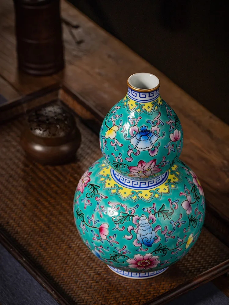 Jingdezhen Ceramic Vase Hand Painted Enamel Double-Gourd Vase Living Room Decorations Ornaments