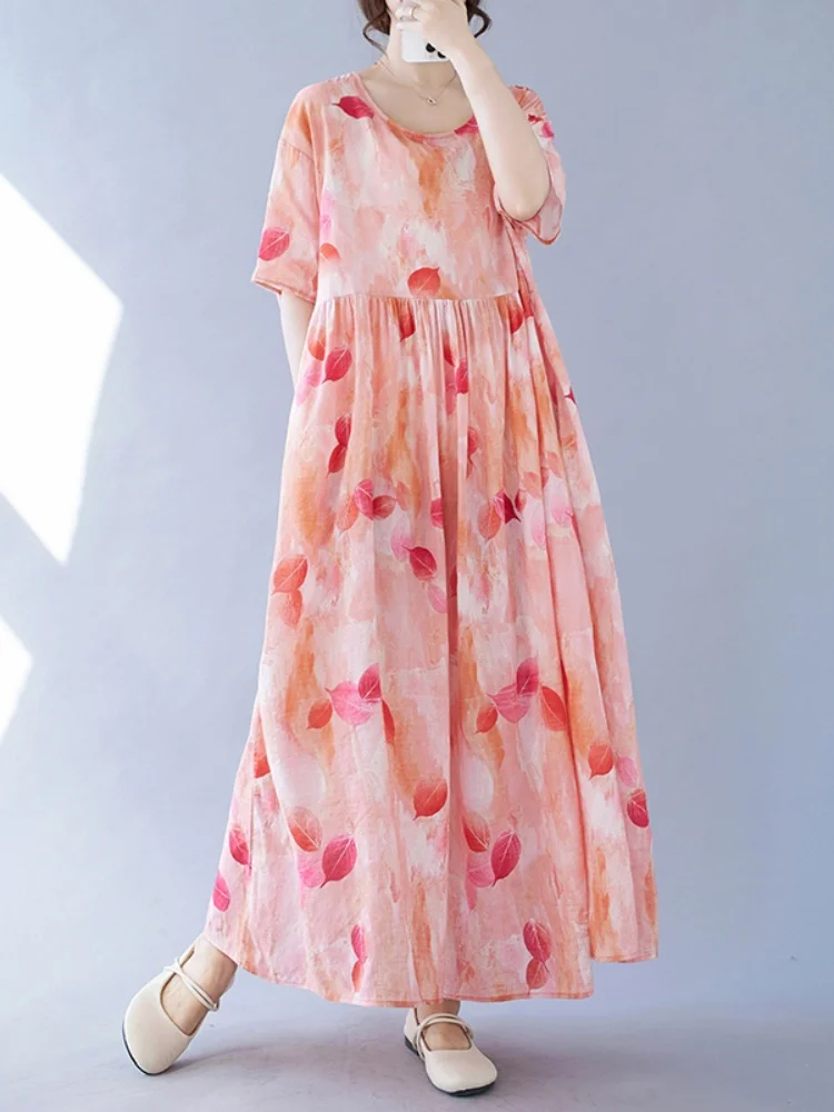 

Новое поступление: женское летнее платье оверсайз из хлопка с коротким рукавом, винтажным цветочным принтом, повседневное, свободного кроя, длинное, элегантное, 2026