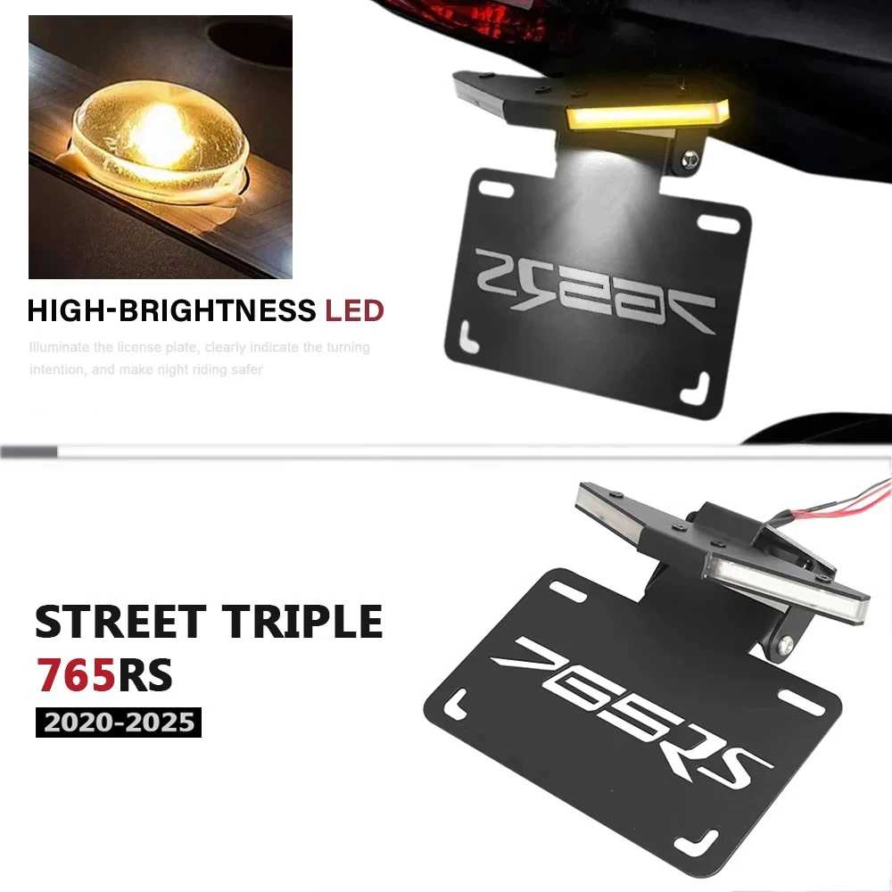

Motorcycle License Plate Holder with LED Light For Street Triple 765 RS 765RS 2020 2021 2022 2023 2024 2025 Number Frame Bracket