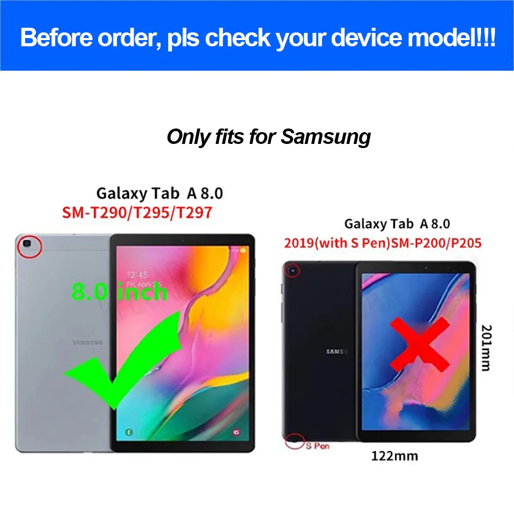 360 Rotating Case for Samsung Galaxy Tab A 8.0(SM-T290/T295/T297) Tablet, Flip Folio Slim Portable Leather Protective Sleeve