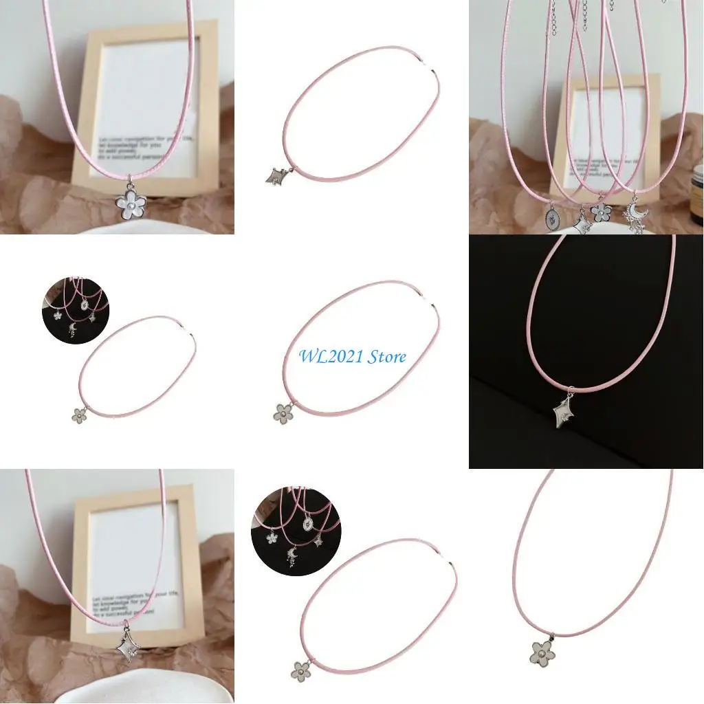 G5GC Flower Moon Four-Pointed Star Necklace Female Temperament Niche Collarbone Chain