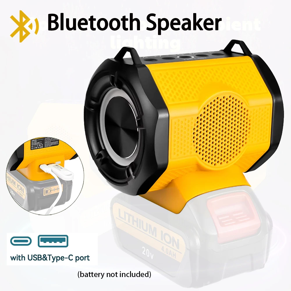 

Portable Bluetooth Speaker For Dewalt 18-20V Li-ion Battery USB Type-C Port Outdoor Portable Bicycle rading Speaker