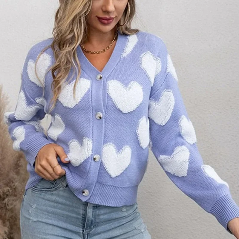 

Valentine's Day Long Sleeve Knitted Sweater Women's Outwears Autumn Winter Retro Women Cardigan Tops Elegant Casual Knitwear